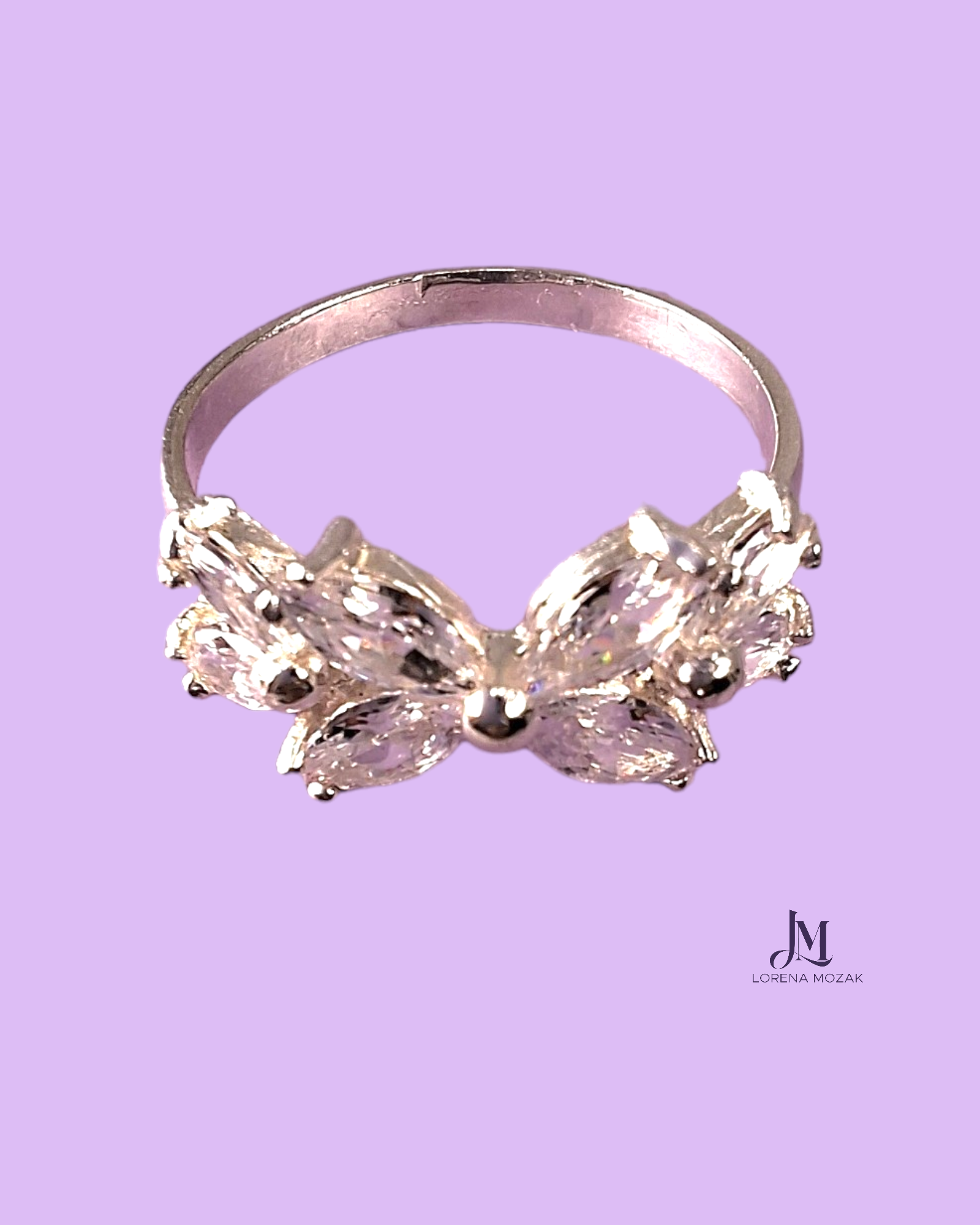 ANILLO DE PLATA CON MOÑO DE ZIRCONAS HECHO EN MÉXICO BY LORENA MOZAK 
